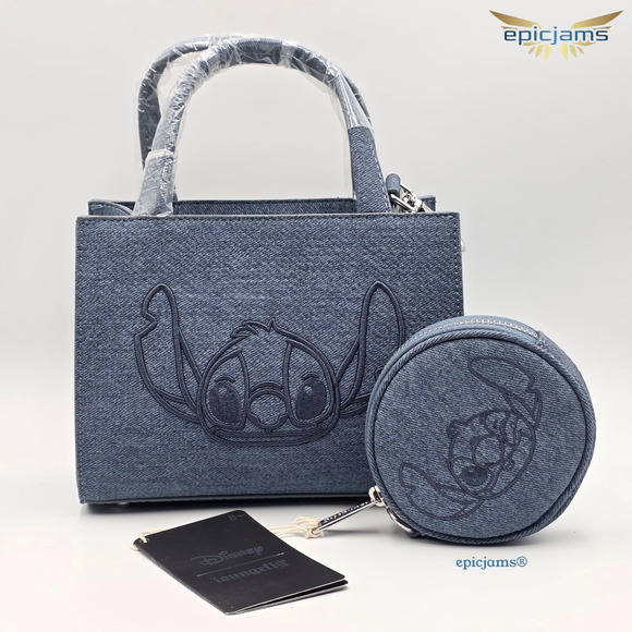 Loungefly Disney Lilo & Stitch Denim Stitch Crossbody Bag Set - Picture 1 of 8